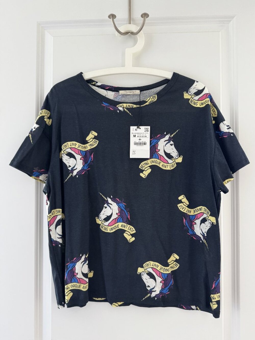 ZARA Unicorn Print Tee – Navy Multi – Size M – NWT